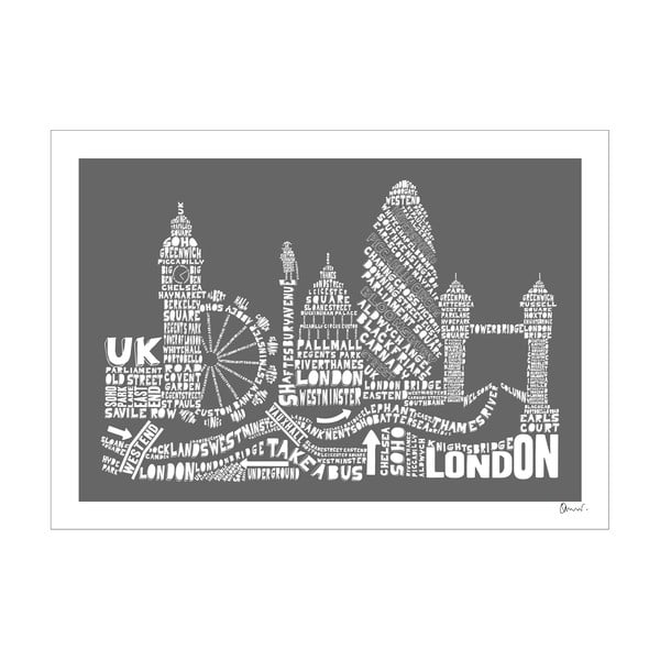 Plakát London Grey&White, 50x70 cm
