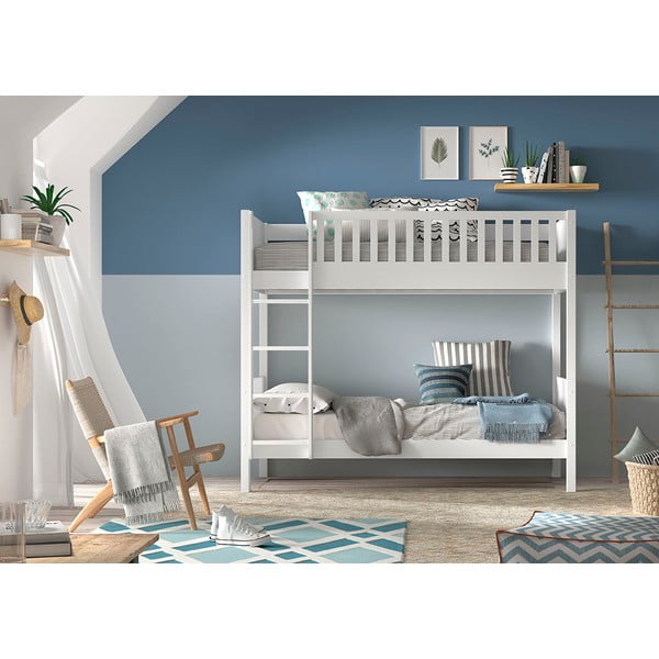 Бяло двуетажно детско легло от масивен бор с място за съхранение 90x200 cm SCOTT – Vipack-image-1