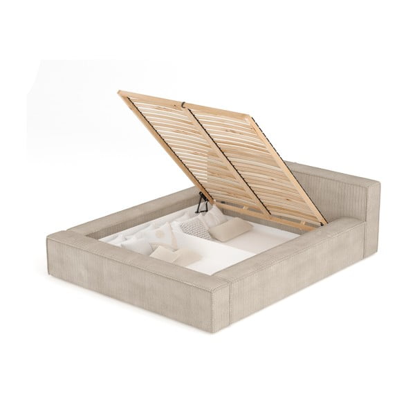 Бежово двойно легло 180x200 cm тапицирано с място за съхранение с включена подматрачна рамка Voliera – Maison de Rêve-image-3