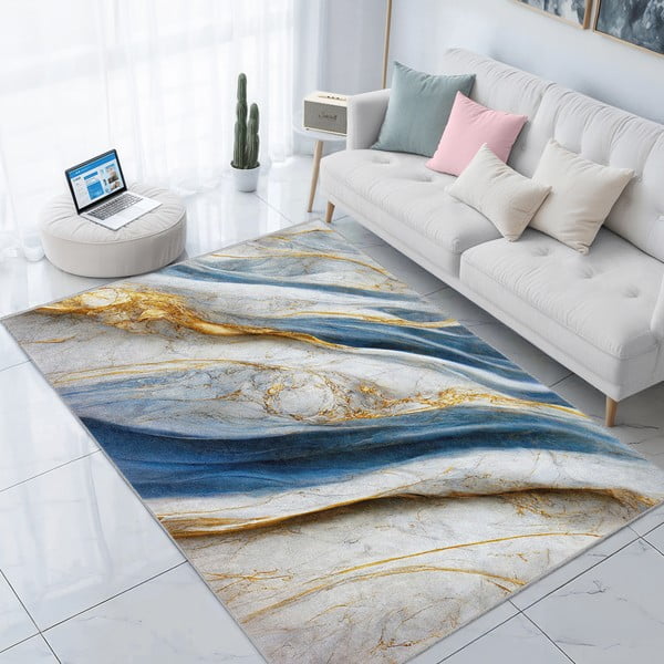 Син килим подходящ за пране 80x150 cm Golden Spill – Mila Home-image-1