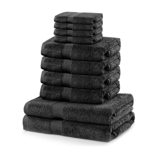 Комплект от 8 тъмно сиви кърпи и 2 кърпи за баня Charcoal Marina - DecoKing