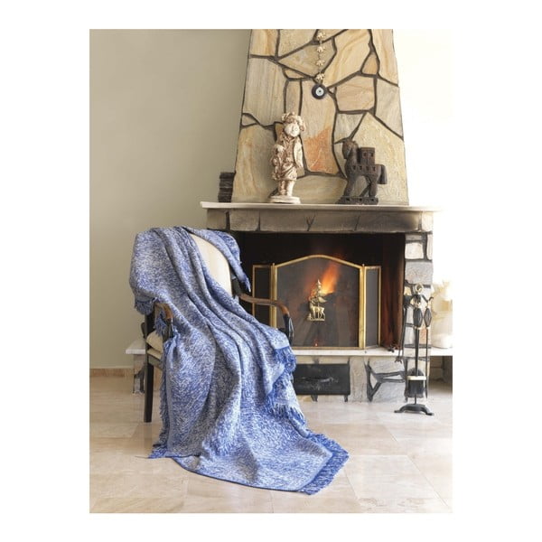 Синьо памучно одеяло Mismo Linen, 170 x 220 cm - Mijolnir