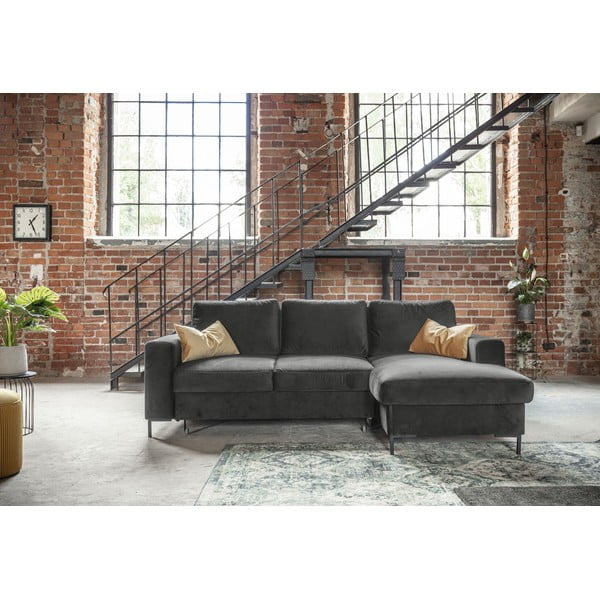 Тъмносиво кадифено ъглово канапе, десен ъгъл Lofty Lilly - Miuform-image-1