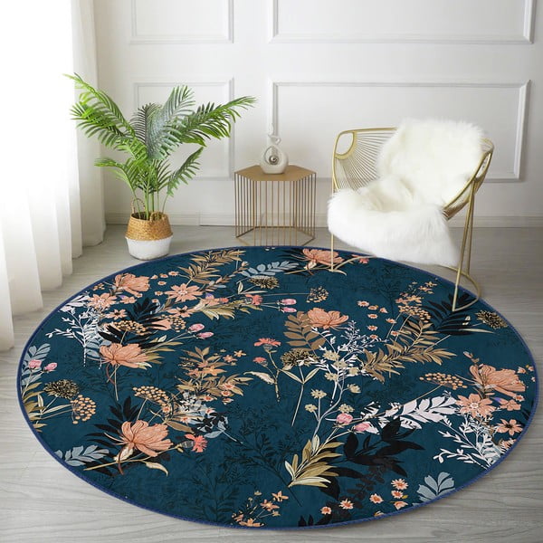 Тъмносин кръгъл килим подходящ за пране и за прахосмукачки роботи ø 100 cm Comfort – Mila Home-image-4