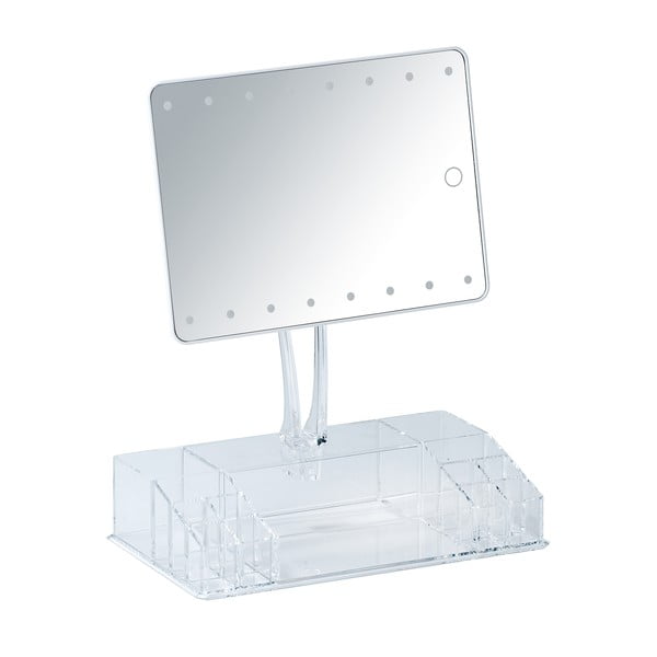 Бяло козметично огледало с LED подсветка и органайзер за грим Farnese - Wenko-image-1