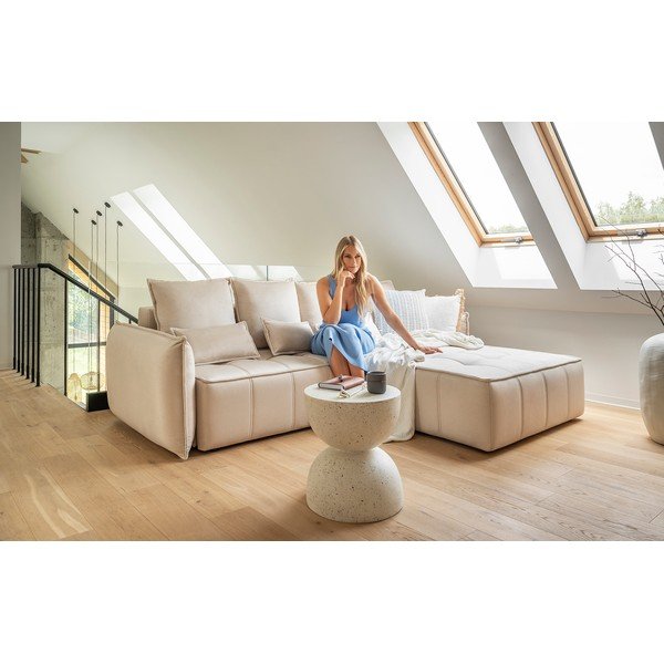 Бежов кадифен разтегателен ъглов диван с място за съхранение (ляв ъгъл) Campo – ELTAP-image-1