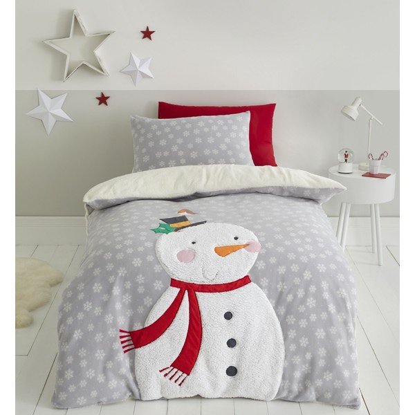 Сиво двойно спално бельо от шерпа 200x200 cm Cosy Snowman – Catherine Lansfield-image-1