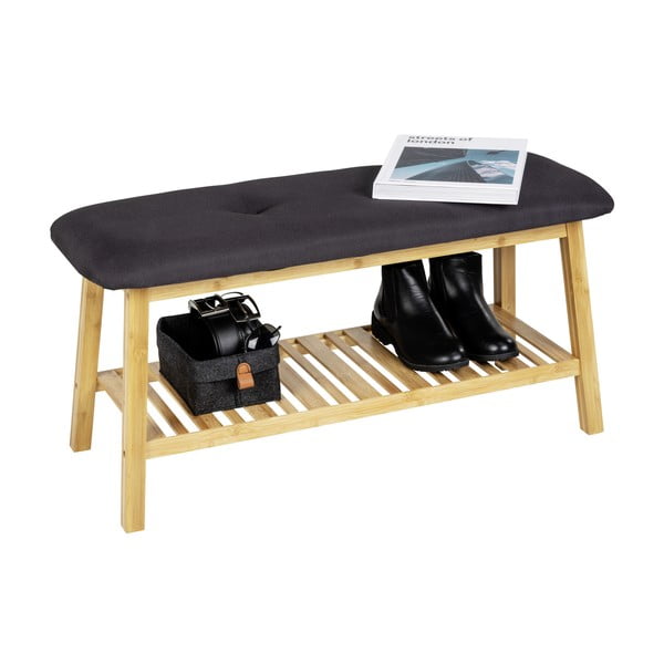 Черен/естествен бамбуков стелаж за обувки с пейка Ecori - Wenko-image-4