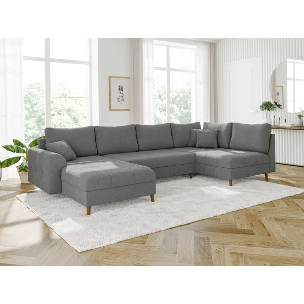 Сив ъглов диван от плат букле (ляв ъгъл/"U" форма) Ariella – Ropez-image-3