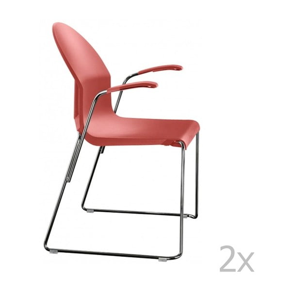 Sada 2 červených jídelních židlí s područkami Magis Aida