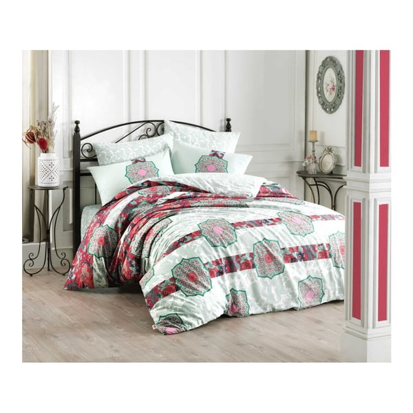 Памучно спално бельо Ranforce с чаршаф за двойно легло Manuela Red, 200 x 220 cm - Mijolnir