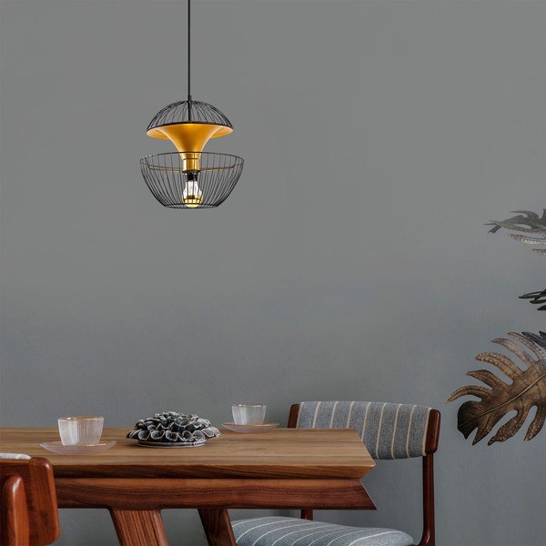 Висящо осветително тяло в черен и златист цвят с метален абажур ø 30 cm Telmander – Opviq lights-image-2