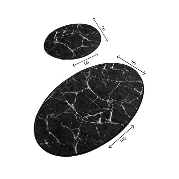 Комплект от 2 черни овални килима за баня Мрамор - Foutastic-image-2