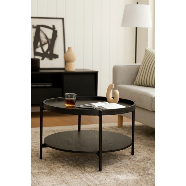 Черна кръгла масичка за кафе от декор от дъб  ø 64 cm Hagen – Bonami Essentials-image-3