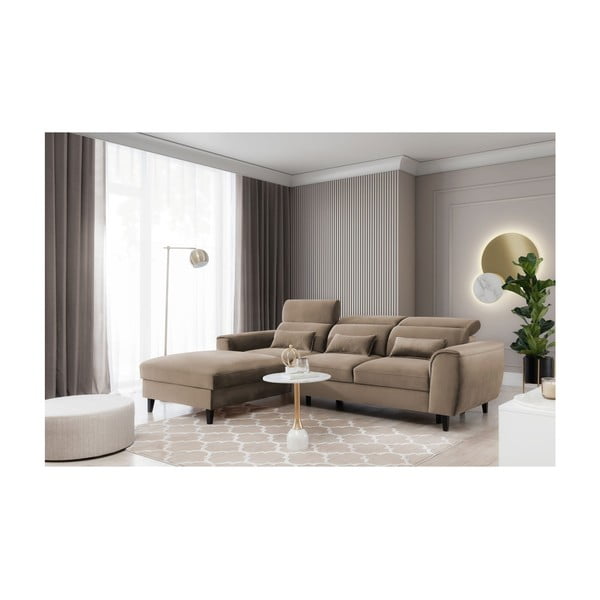Светлокафяв кадифен разтегателен ъглов диван с място за съхранение (ляв ъгъл) Foble – ELTAP-image-3