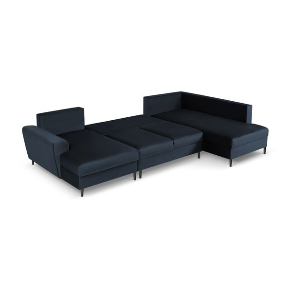 Тъмносин кадифен разтегателен ъглов диван с място за съхранение (десен ъгъл/U форма) Kyoto – Cosmopolitan Design-image-2