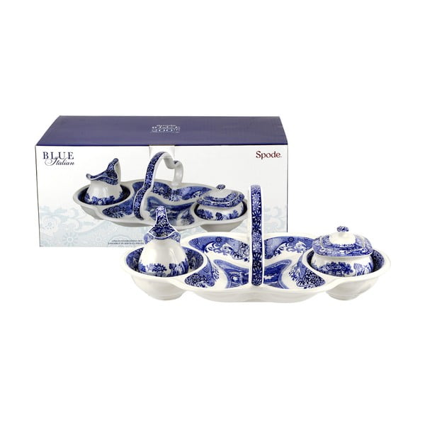 Комплект за следобеден чай от бял и син порцелан Blue Italian - Spode