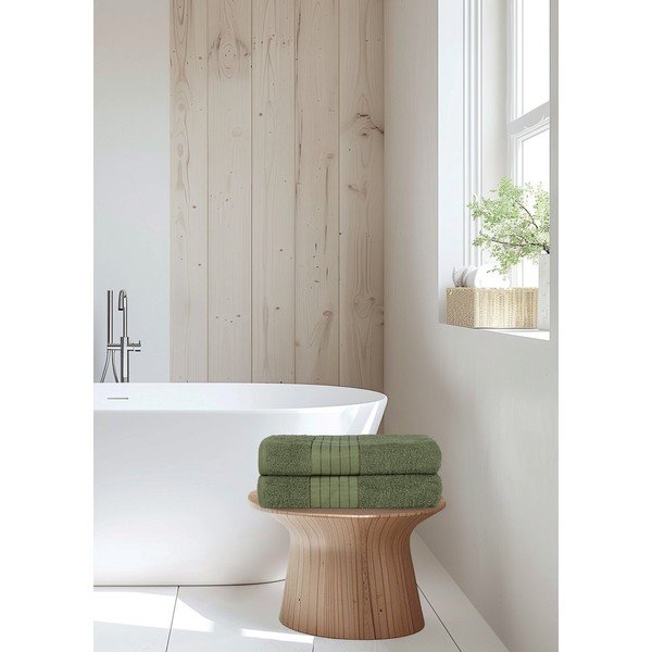 Тъмнозелени памучни хавлиени кърпи в комплект 2 бр. от тери 70x140 cm – Good Morning-image-1