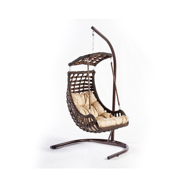 Кафяв висящ градински стол от ратан Alacati – Floriane Garden-image-2