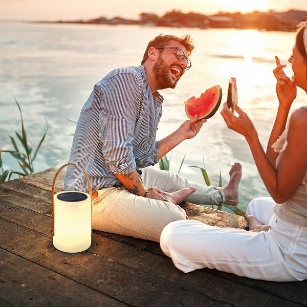 LED настолна лампа в бяло и кафяво (височина 34 cm) Bari – Fischer & Honsel-image-1