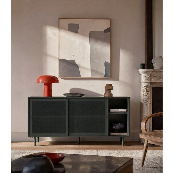 Тъмнозелен метален нисък скрин с плъзгащи се врати 160x75 cm Veep – Unique Furniture-image-3