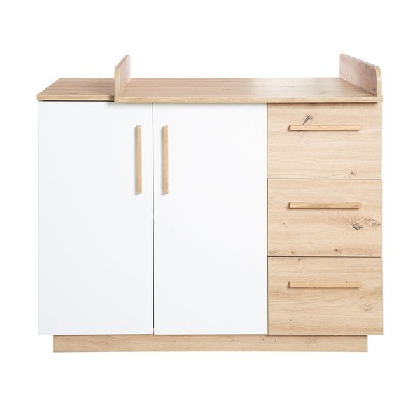 Бял/в естествен цвят детски скрин от декор от дъб  с маса за преповиване 118x103x79 cm Lion – Roba