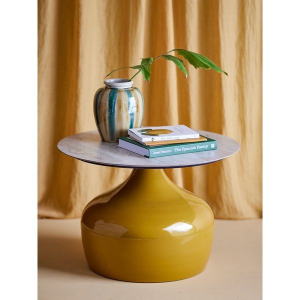 Жълта кръгла масичка за кафе с керамичен плот ø 60 cm Lecco – Bloomingville-image-1
