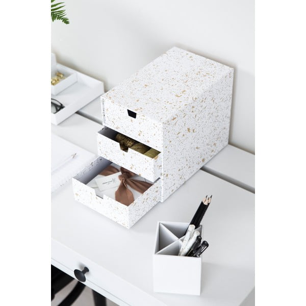 Кутия за чекмеджета с 3 отделения в златисто и бяло Ingrid - Bigso Box of Sweden-image-1