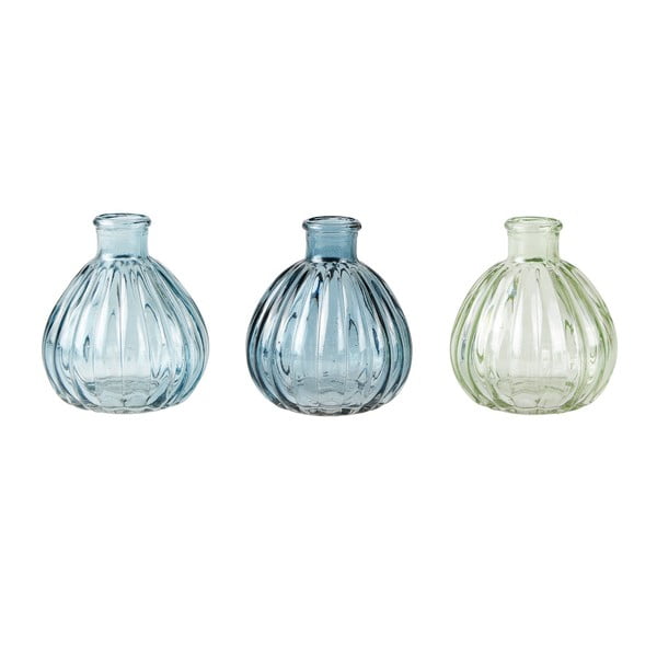 Комплект от 3 сини стъклени вази Bulb, 9,5 x 8,5 cm - KJ Collection