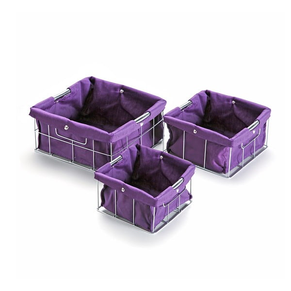 Комплект от 3 лилави кошници за съхранение Cestas - Versa