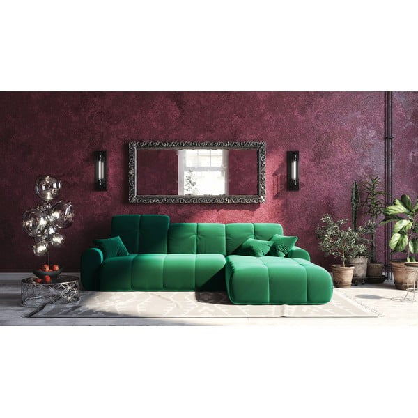 Тъмнозелен кадифен ъглов разтегателен диван Devichy , десен ъгъл Tous - devichy-image-3