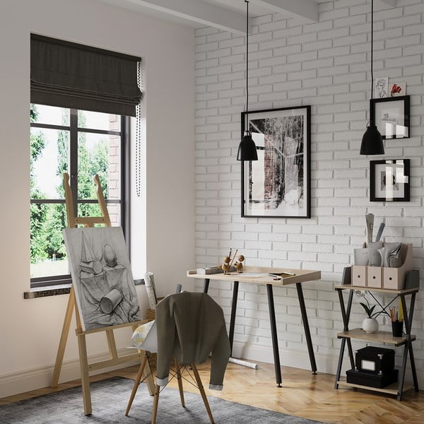 Работна маса с плот от орехово дърво 30x50 cm Hexe - Homede-image-1