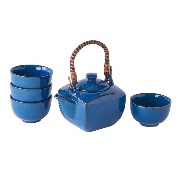 Комплект за чай от 5 части от синя керамика - MIJ