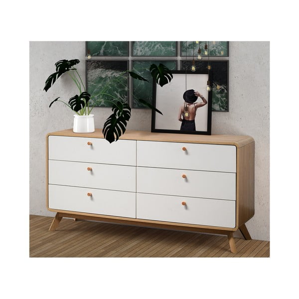 Бяло-естествен нисък скрин от декор от дъб  150x74 cm Caitlin – Støraa-image-3