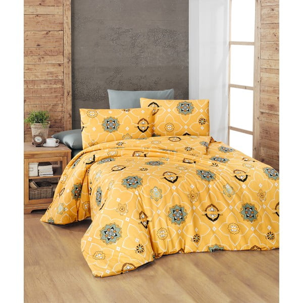 Жълто памучно спално бельо за единично легло 140x200 cm Legend - Mijolnir