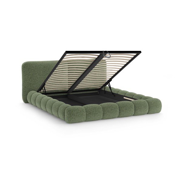 Зелено тапицирано двойно легло с място за съхранение и включена подматрачна рамка 180x200 cm Solange – Micadoni -image-2