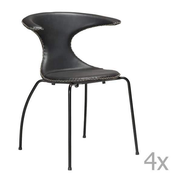 Sada 4 černých kožených jídelních židlí s kovovým podnožím DAN– FORM Flair