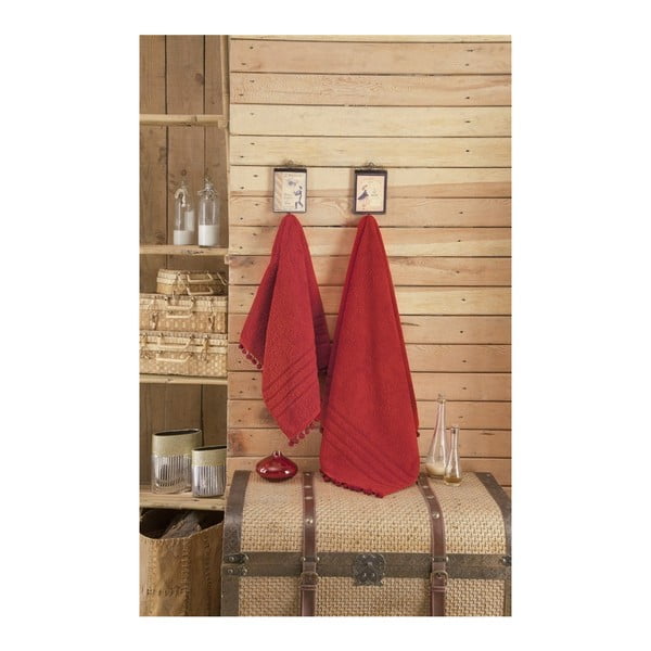 Červený ručník s ozdobným lemem Apolena, 50 x 90 cm
