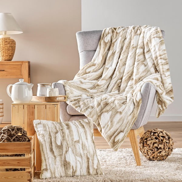 Бежово одеяло от изкуствена кожа 180x220 cm Cheyenne – douceur d'intérieur-image-2