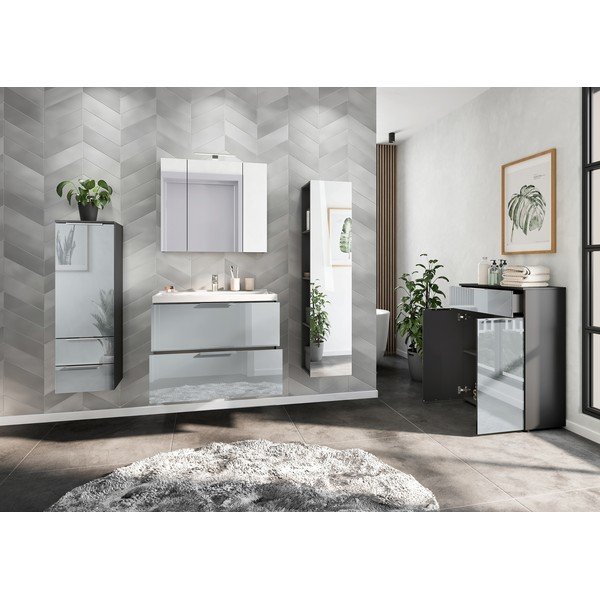 Сив гланцов стенен шкаф с мивка 81x65 cm Vasio – Germania-image-3