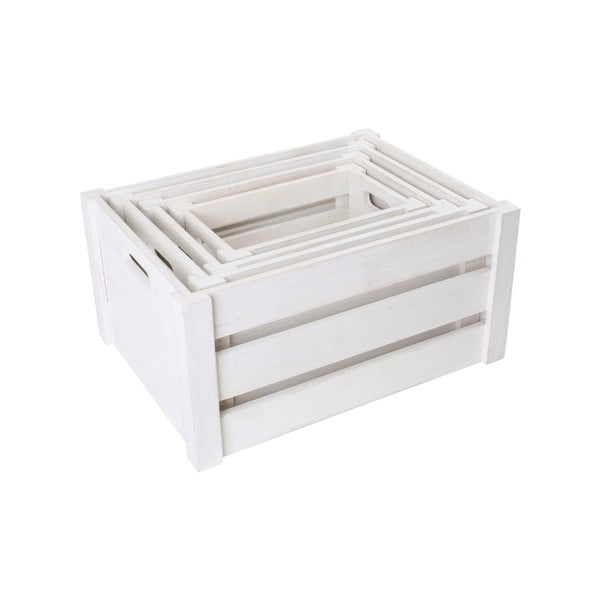 Комплект от 4 бели дървени кутии Smooth - Legler