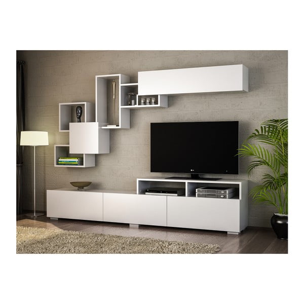 Бял шкаф за телевизор  210x47 cm Elit - Woody Fashion-image-1