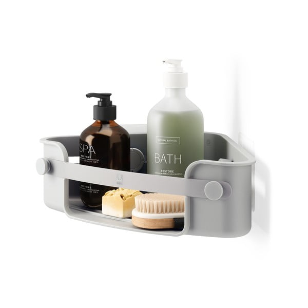 Сив ъглов самоносещ рафт за баня, изработен от рециклирана пластмаса Flex Adhesive - Umbra-image-3