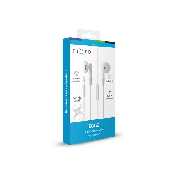 Bílá pecková sluchátka s mikrofonem Fixed EGG2 a organizérem-image-2