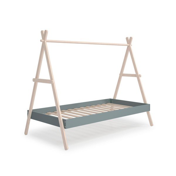 Къща детско легло 90x200 cm от масивен бор с включена подматрачна рамка в естествен цвят/сиво-зелено Trufa – Marckeric-image-3
