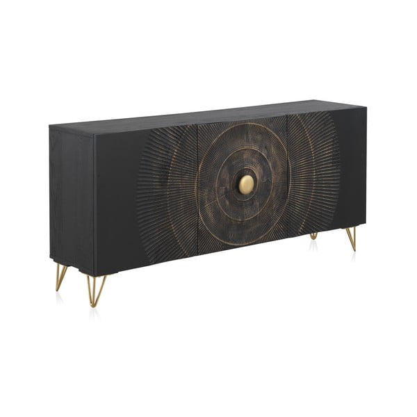 Черен нисък скрин от мангово дърво 160x75 cm Mango - Geese-image-2