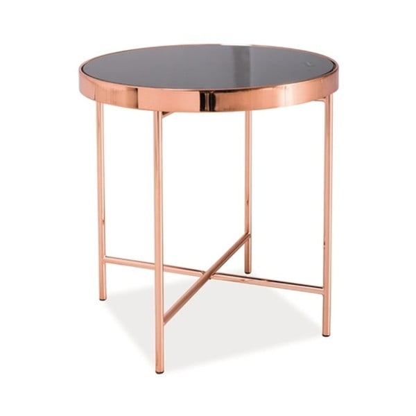 Odkládací stolek se skleněnou deskou a kovovou konstrukcí v barvě mědi Signal Gina, ⌀ 43 cm