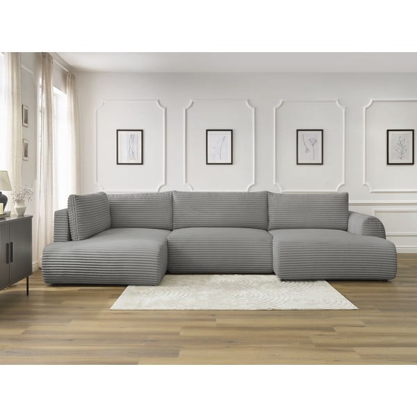 Тъмносив сгъваем/с място за съхранение ъглов диван от рипсено кадифе (ляв ъгъл/U форма) Lucien – Bobochic Paris-image-1