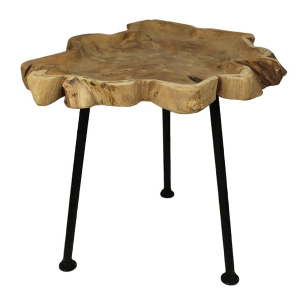Odkládací stolek z teakového dřeva s černými nohami HSM Collection Fruitbowl, ⌀ 45 cm