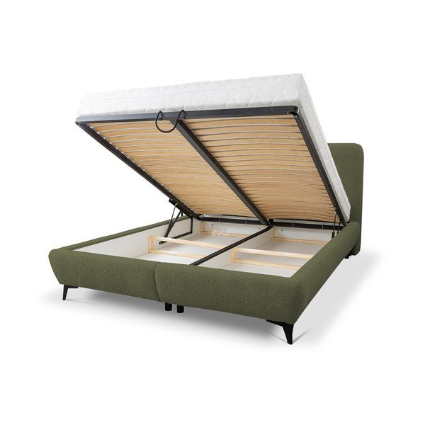 Зелено двойно тапицирано легло с място за съхранение и включена подматрачна рамка 140x200 cm Makapu – Makamii-image-1
